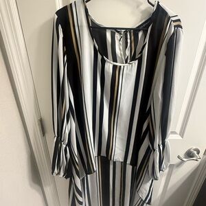 Ashley Stewart Black, White & Gold Striped Button-Front Dress